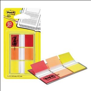 Индексы 3М Post-it 24x43мм, красные/оранжевые/желтые (60шт.)