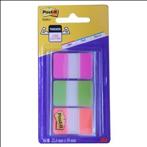 Самоклеящиеся индексы 3M Post-it 25x38 мм розовые/зелёные/оранжевые 66 шт