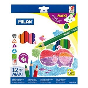 Карандаши цветные MAXI 12 цветов трехгранные Milan