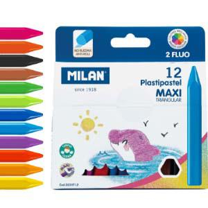 Мелки восковые 12 цветов MAXI трехгранные Plastipastel, Milan