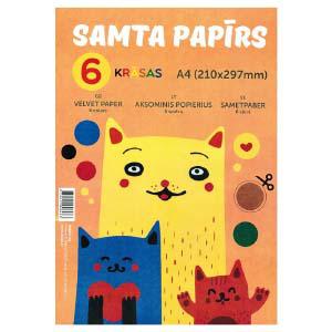 Samta papīra komplekts A4 6 krāsas Samta papīra komplekts A4 6 krāsas