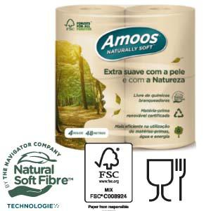 Tualetes papīrs 4 ruļļi 2 slāņi 48m x 9, 3cm AMOOS Naturally