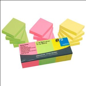 Līmlapiņas 40x50mm NEON 12 gab.(3 krāsas x 4 gab.), INFO Līmlapiņas 40x50mm NEON 12 gab.(3 krāsas x 4 gab.), INFO