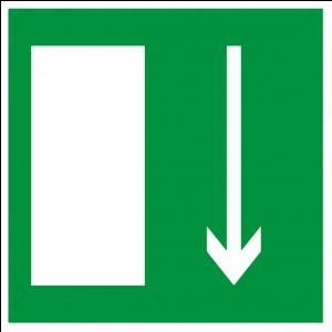 Uzlīme "Evakuācijas izeja"(uz leju) 100x100mm Uzlīme "Evakuācijas izeja"(uz leju) 100x100mm